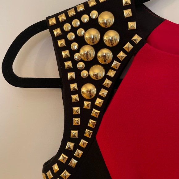 Michael Kors Red and Black Dress with Gold Stud Hardware - Picture 4 of 10